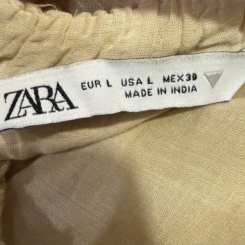 Zara Embroidered Relaxed Cotton Maxi Dress Butter Yellow Boho Sleeveless Large - Picture 7 of 10
